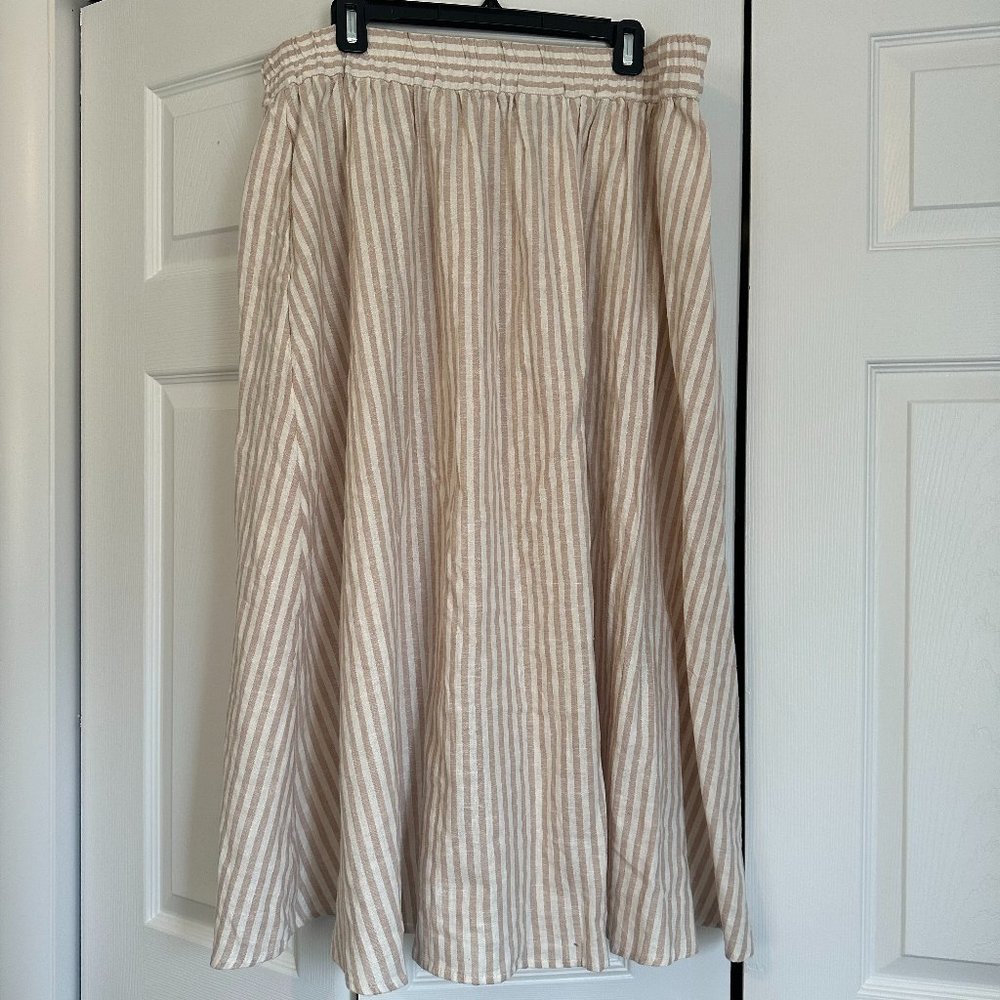 Tan and White Striped Skirt with Elastic Waist